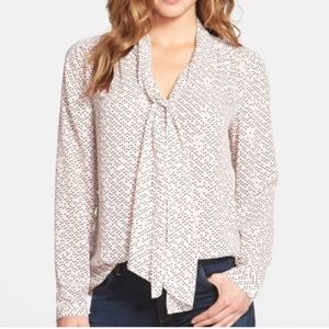 Halogen Pink Geometric Secretary Pussy Bow Blouse Size XS